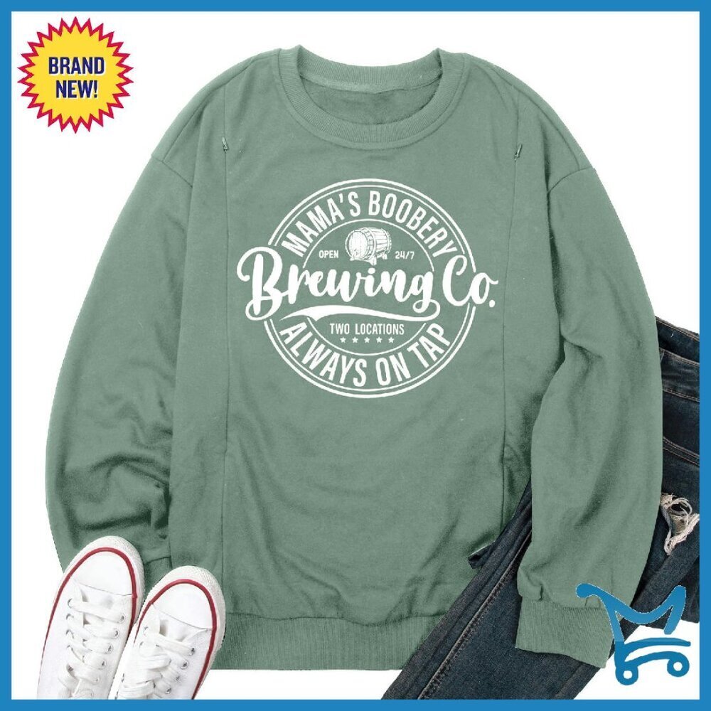 Nursing Sweatshirt Maternity Pullover Dual Zipper Breastfeeding Top